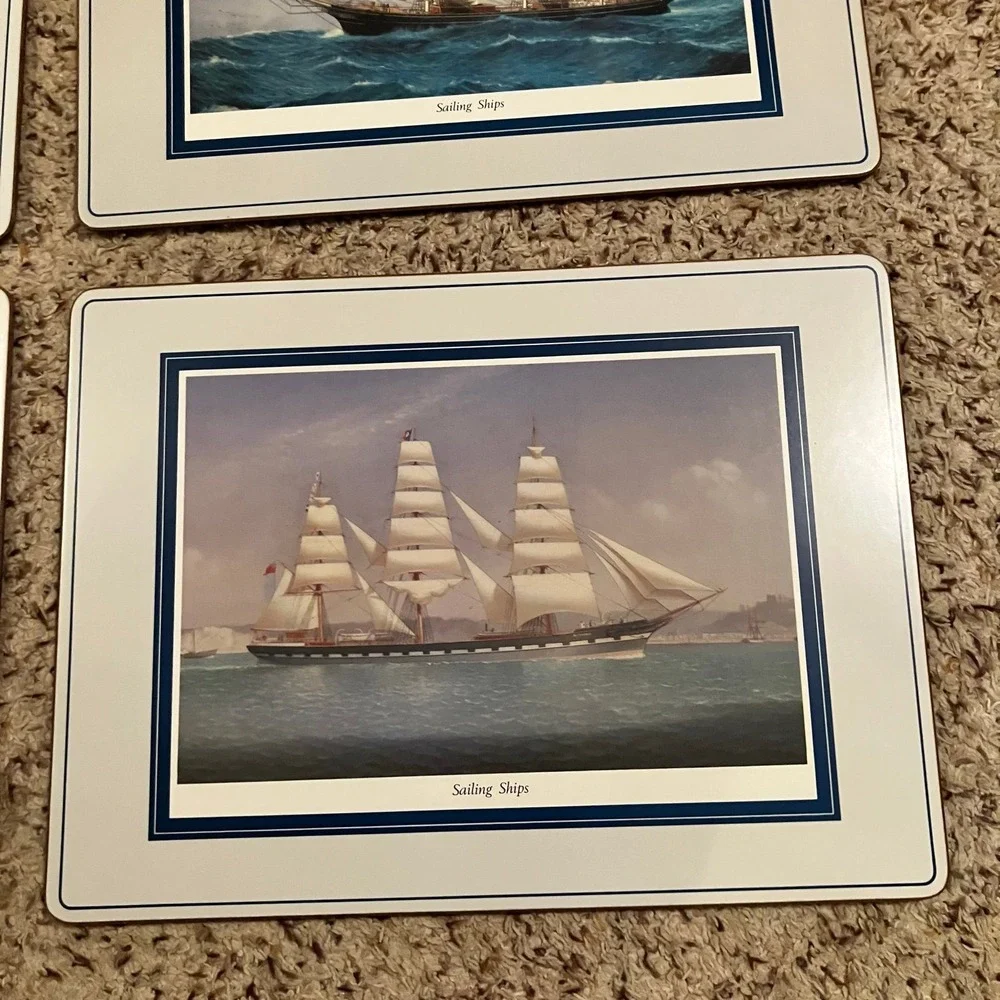 Vintage Royal Table Cork Placemats Sailing Ships boxed set of 4 Made in England